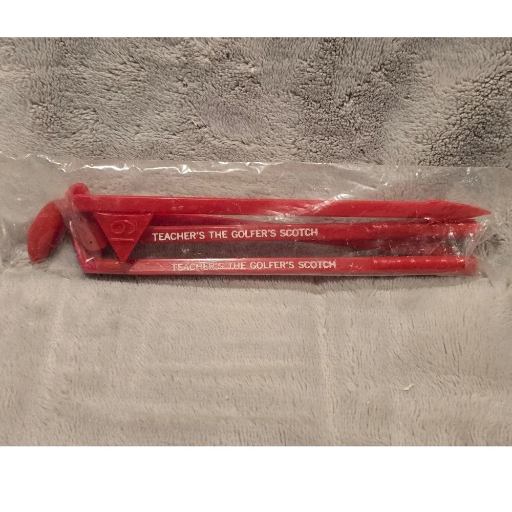 Vintage Teacher's Scotch Whisky Golf‎ Club Swizzle Sticks Red Drink Stirrers 4pc